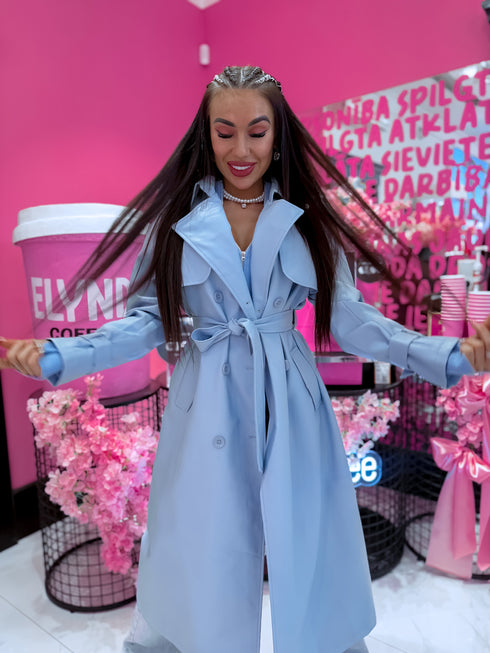 LIGHT BLUE, leather imitation trench "POWER" FL08